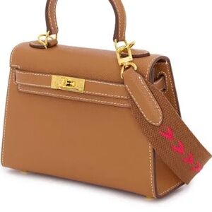 Lily & Bean Hettie Mini Bag - Tan & fabric Patterned Strap